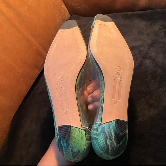 Miista see through clear green leather snakeskin pumps kitten heels - Picture 9 of 15